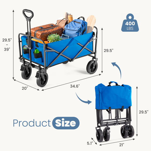 CONCETTA Foldable Utility Cart, Large Capacity Shopping Wagon Cart with Drink Holders for Outdoors