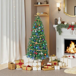 SHOUFTW Red Berry Christmas Tree with Lights, Pre-Lit Artificial Pine Tree with Warm White LEDs, Indoor Home Holiday Decor