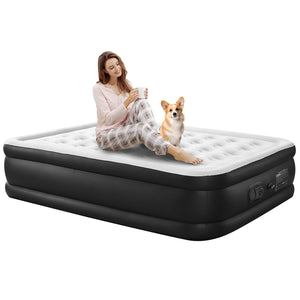 SHOUFTW  Air Mattress with Built-in Pump, Raised Inflatable Bed, Fast Self-Inflating, 600 lbs Capacity, Thickened Durable Airbed for Guests, Home, Camping Travel