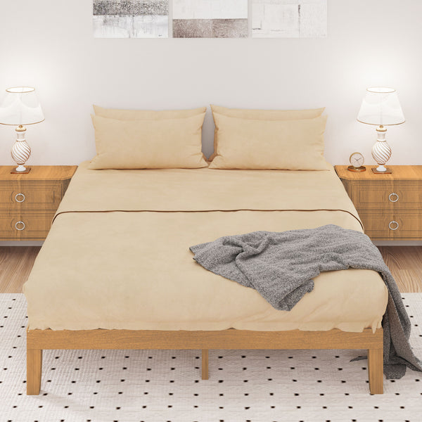 CONCETTA 12 inch Natural Pine Platform Bed Frame, Wood Slat Support, No Box Spring Required, Twin/Full/Queen/King Size