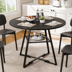 CONCETTA Round Extendable Dining Table for 4-8 People, Space-Saving Wood Kitchen Table with Pedestal Base & Storage Shelf, Modern Expandable Oval Dining Table for Home & Apartment