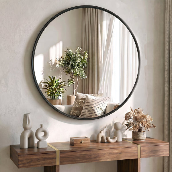 CONCETTA Round Circle Wall Mirror, Aluminium Frame, Shatter Resistant Glass for Bathroom, Home Decor, Vanity