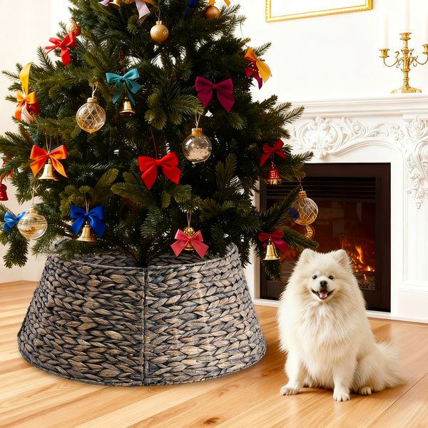 CONCETTA Christmas Tree Collar, Farmhouse Detachable Handwoven Christmas Tree Base Cover, Christmas Tree Basket Base, for Holiday,Black