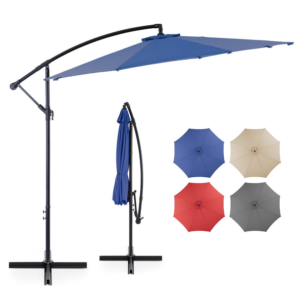 CONCETTA 10FT Hanging Offset Patio Umbrella Outdoor with Push Button Tilt & Crank, Self-Locking Cantilever Umbrella, 8 Sturdy Ribs