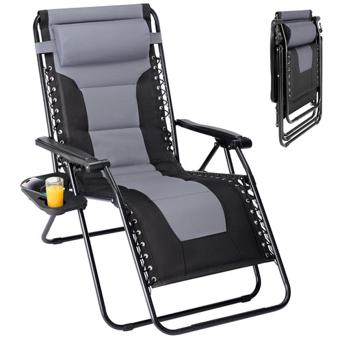 SHOUFTW Padded Zero Gravity Chair, Heavy Duty Outdoor Recliner, Foldable Anti Gravity Lounge Chair for Yard Camping Poolside