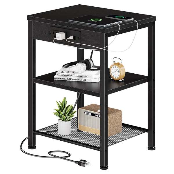 CONCETTA 3 Tier Nightstand with Charging Station, Bedside End Table for Bedroom Living Room