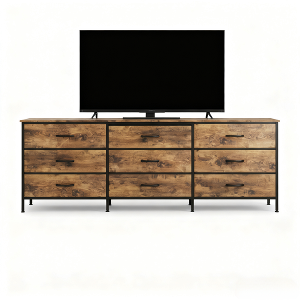 CONCETTA Storage TV Dresser, Metal Frames Resist Deformation, Adjustable Feet Prevent Tipping, Supports TV up to 55-80 inch, Suitable for Living Room,Black