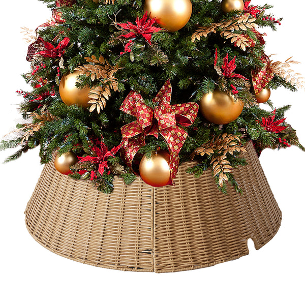 CONCETTA Christmas Tree Collar, Farmhouse Detachable Handwoven Christmas Tree Base Cover, Christmas Tree Basket Base, for Holiday,Black