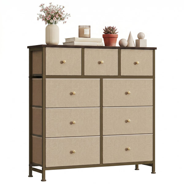 CONCETTA 9-Drawer Fabric Dresser, TV Cabinet Sideboard, Storage Organizer Cabinet for Living Room, Bedroom, Office