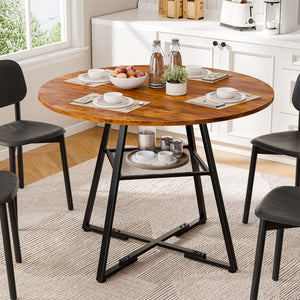 CONCETTA Round Extendable Dining Table for 4-8 People, Space-Saving Wood Kitchen Table with Pedestal Base & Storage Shelf, Modern Expandable Oval Dining Table for Home & Apartment