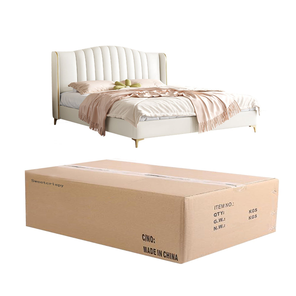 CONCETTA Large Sturdy Wooden Frame Bedroom furniture Made Of Genuine Leather
