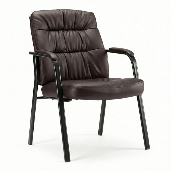 CONCETTA Big and Tall Guest Chair, Tufted Leather Heavy Duty Reception Chair with Padded Arms, for Office, Home, and Bedroom, Black, Brown