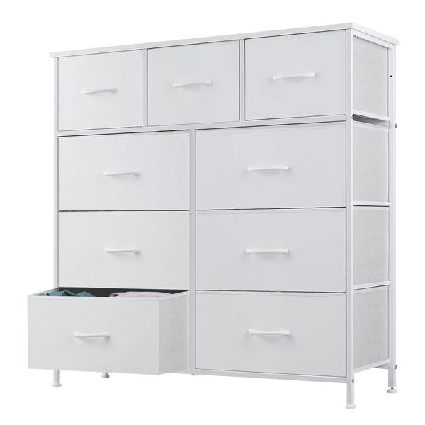 JOINSUN Tall Dresser Fabric Storage Tower with 9 Fabric Bins Drawers,Wooden Top for Living Room, Closet, Entryway, Bedroom