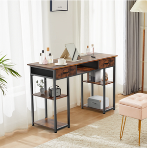 Small Desk with Fabric Drawers and Storage Shelves, 32 inch for Adult, Black