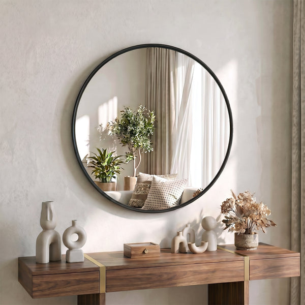 CONCETTA Round Circle Wall Mirror, Aluminium Frame, Shatter Resistant Glass for Bathroom, Home Decor, Vanity