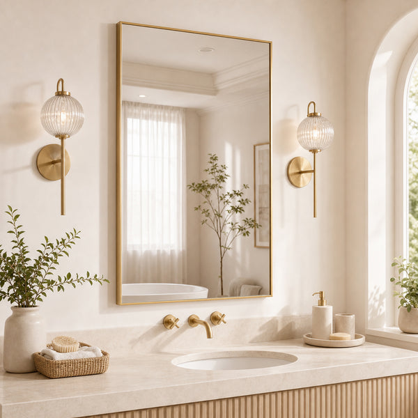 CONCETTA Bathroom Mirror, Brushed Aluminium Framed, Rectangle with Square Corner for Wall Home Decor Modern Style
