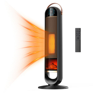 SHOUFTW 1500W Tower Space Heater for Indoor Use, Electric Heater with Static Simulated Flame, 45° Oscillation, Child Lock, Overheat & Tip-Over Safety
