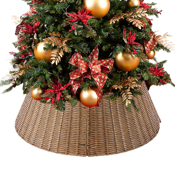 CONCETTA Christmas Tree Collar, Farmhouse Detachable Handwoven Christmas Tree Base Cover, Christmas Tree Basket Base, for Holiday,Black