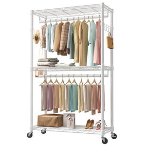 CONCETTA Rolling Clothes Rack, Adjustable Metal Shelves, Heavy Duty Clothes Rack with Side Hooks for Household, Laundry Room