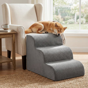 SHOUFTW Round Edge Pet Stairs Ramp, High-Density Foam Dog Cat Steps, Non-Slip Indoor Ladder for Couch, High Beds, Car, Gray