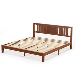 CONCETTA Solid Wood Platform Bed with Headboard, No Box Spring Needed, Wood Slat Support, Dark Brown Finish for Modern Bedroom, Full Size