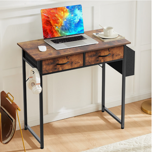 32/48 inch Small Desk with Fabric Drawers for Adult, Vanity Desk with Storage for Bedroom, Black