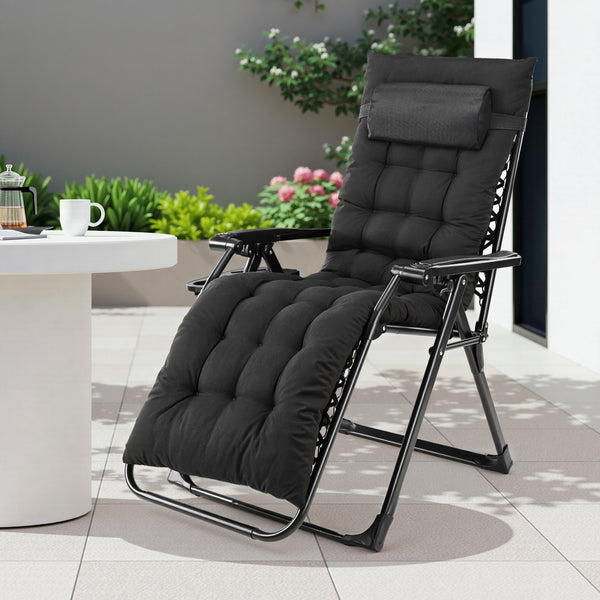 CONCETTA Padded Zero Gravity Chair, Lounge Chair with Removable Cushion and Trays,Folding deck chair patio chair, Lawn Lounger, Gray