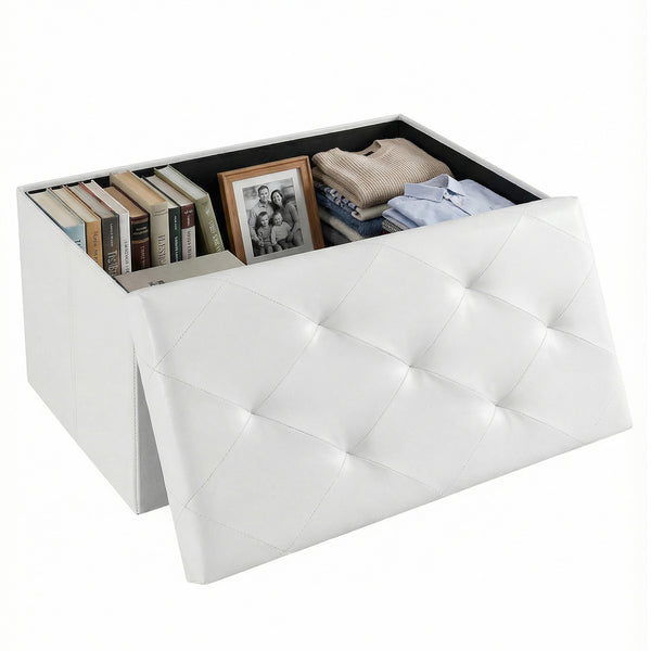 CONCETTA Storage Ottoman Bench, Foldable Footrest Stool with High Load Capacity, Holds Up to 660 lb, PVC