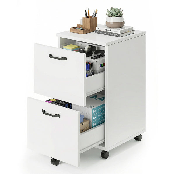 2-Drawer Rolling File Cabinet with Lockable Wheels, Printer Stand with Storage for Home Office