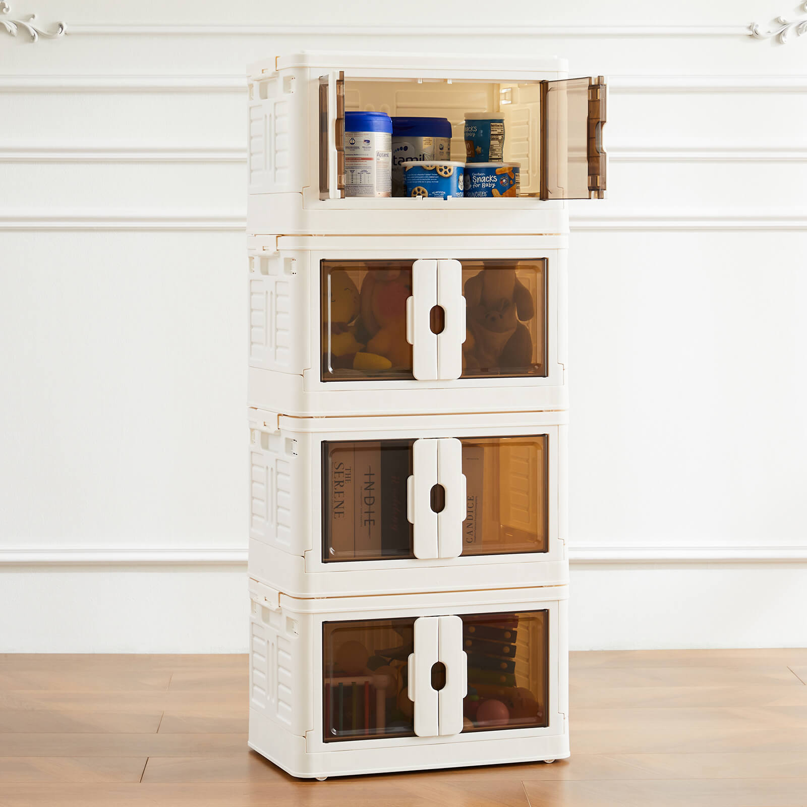 CONCETTA Stackable Plastic Storage Bins with Lids -Foldable Storage Bo