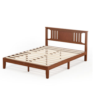 CONCETTA Solid Wood Platform Bed with Headboard, No Box Spring Needed, Wood Slat Support, Dark Brown Finish for Modern Bedroom, Full Size
