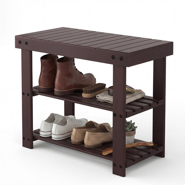 CONCETTA Bamboo Shoe Rack & Bench, 3-Tier 280 lb Capacity Storage Organizer for Entryway, Living Room, Balcony