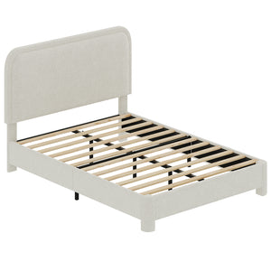CONCETTA Bed Frame with Boucle Upholstery, Modern Platform Bed with Headboard, Soft Rounded Corners, No Box Spring Needed, Easy Assembly, White