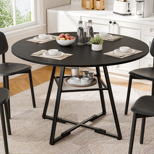 CONCETTA Round Extendable Dining Table for 4-8 People, Space-Saving Wood Kitchen Table with Pedestal Base & Storage Shelf, Modern Expandable Oval Dining Table for Home & Apartment