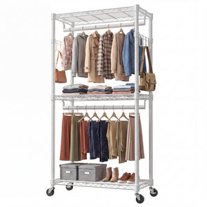 CONCETTA Rolling Clothes Rack, Adjustable Metal Shelves, Heavy Duty Clothes Rack with Side Hooks for Household, Laundry Room