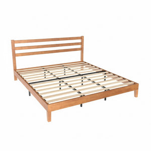 Wood Bed Frame with Headboard, Walnut Finish, Sturdy Slat Support, Ideal for Bedroom and Guest Room