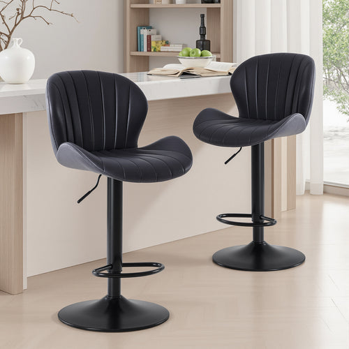 CONCETTA Set of 2 Swivel Bar Stools - Adjustable Height Modern Fabric Upholstered Barstools Counter Bar Chairs with Backrest for Kitchen Island & Home Bar