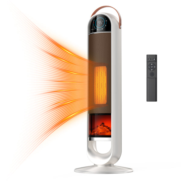 SHOUFTW 1500W Tower Space Heater for Indoor Use, Electric Heater with Static Simulated Flame, 45° Oscillation, Child Lock, Overheat & Tip-Over Safety