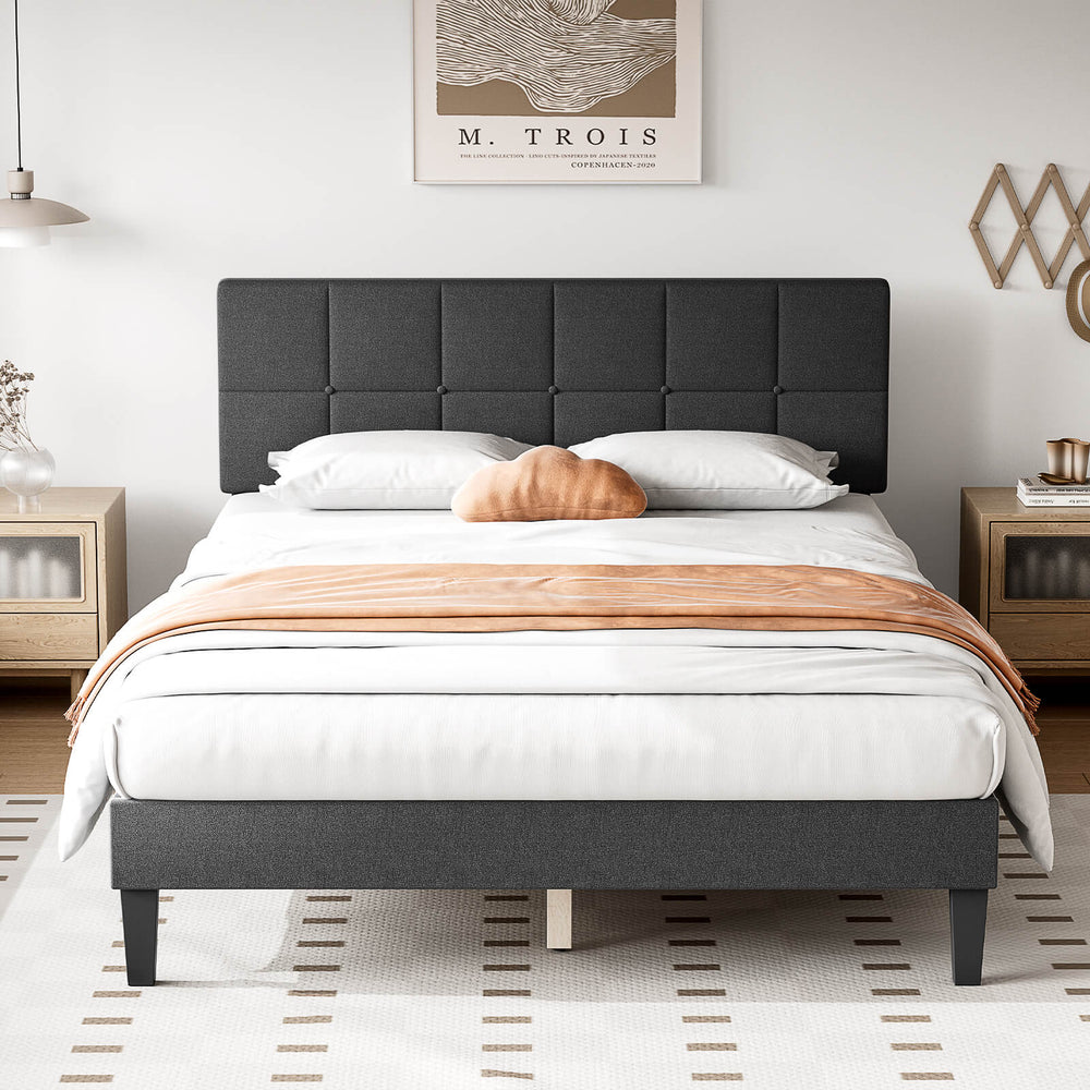JOINSUN Platform Bed Frame with Headboard-No Box Spring Needed, Linen Upholstered Bed Frame with Wood Slats Support, Noise Free