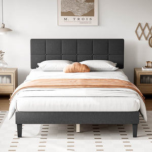 JOINSUN Platform Bed Frame with Headboard-No Box Spring Needed, Linen Upholstered Bed Frame with Wood Slats Support, Noise Free