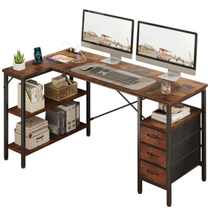 47"L Shaped Computer Desk with 3 Drawers, Power Outlets, USB Ports, and Monitor Stand, Corner Gaming Desk for Home Office