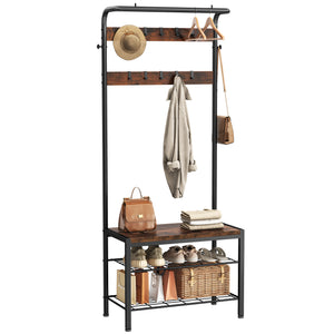 CONCETTA 4-in-1 Coat Rack Hall Tree with Shoe Bench, Shoe Storage, Removable Hooks, Hanging Rod, 13.3 x 28.3 x 72.1 Inches
