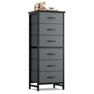 CONCETTA Tall Storage Dresser with 6 Fabric Drawers, Metal Frame with Cross Support Rods, Anti-Tip, Wood Top for Bedrooms, Offices and Compact Spaces