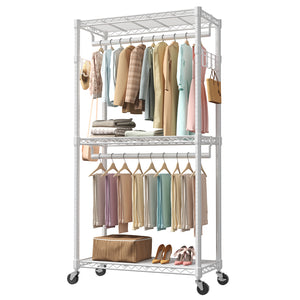 CONCETTA Rolling Clothes Rack, Adjustable Metal Shelves, Heavy Duty Clothes Rack with Side Hooks for Household, Laundry Room