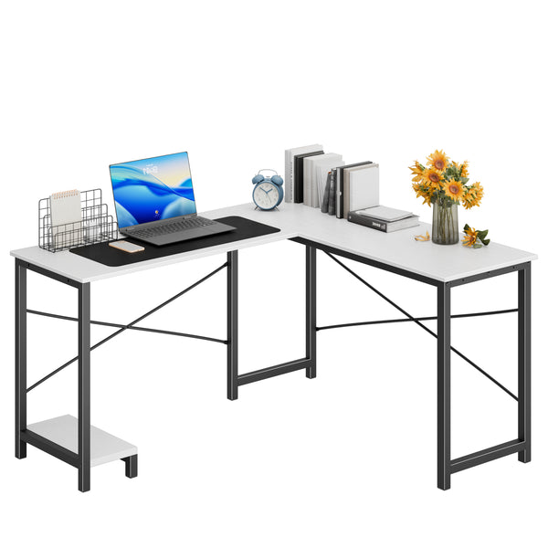 CONCETTA L Shaped Computer Desk with Reversible Storage Shelves, Corner Gaming Desk with PC Stand, Home Office Writing Study Table, Sturdy Metal Frame