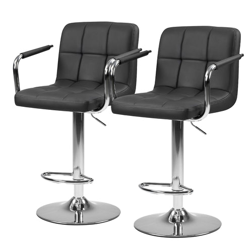 CONCETTA Set Of 2 Swivel Bar Stools With Armrests, Made of Adjustable Pu Leather with Back & Footrest