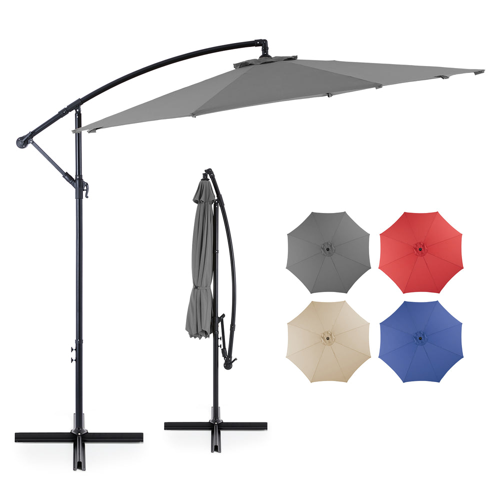 CONCETTA 10FT Hanging Offset Patio Umbrella Outdoor with Push Button Tilt & Crank, Self-Locking Cantilever Umbrella, 8 Sturdy Ribs
