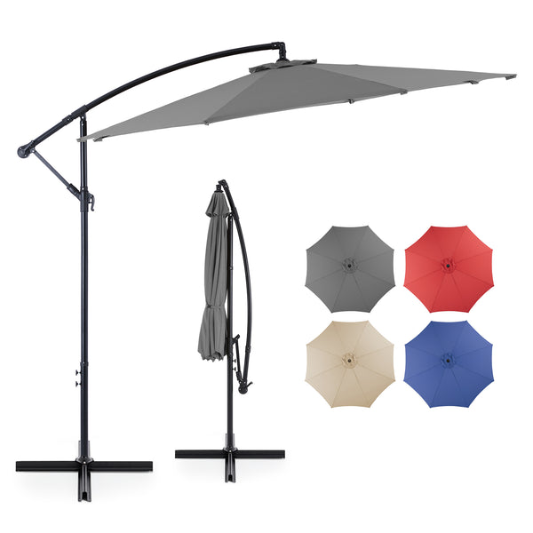 CONCETTA 10FT Hanging Offset Patio Umbrella Outdoor with Push Button Tilt & Crank, Self-Locking Cantilever Umbrella, 8 Sturdy Ribs