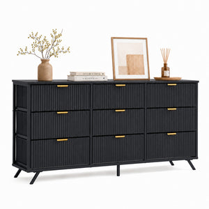 CONCETTA Modern Fluted Fabric Dresser, Wide Chest of Drawers with 9 Drawers for Bedroom Living Room Hallway
