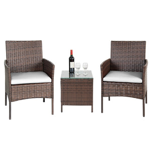 SHOUFTW Wicker Patio Furniture Set with Cushions & Glass Coffee Table, Outdoor Conversation Set for Backyard, Garden, Porch, Stylish & Comfortable